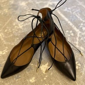 Aquazzura Black Lace Up Flats - Sz 38.5